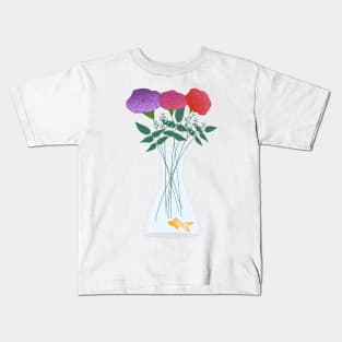 Flowers in a Vase with a Goldfish Kids T-Shirt